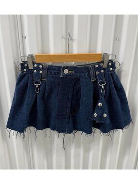 Upcycled vintage denim jean mini skirt micro mini skirt